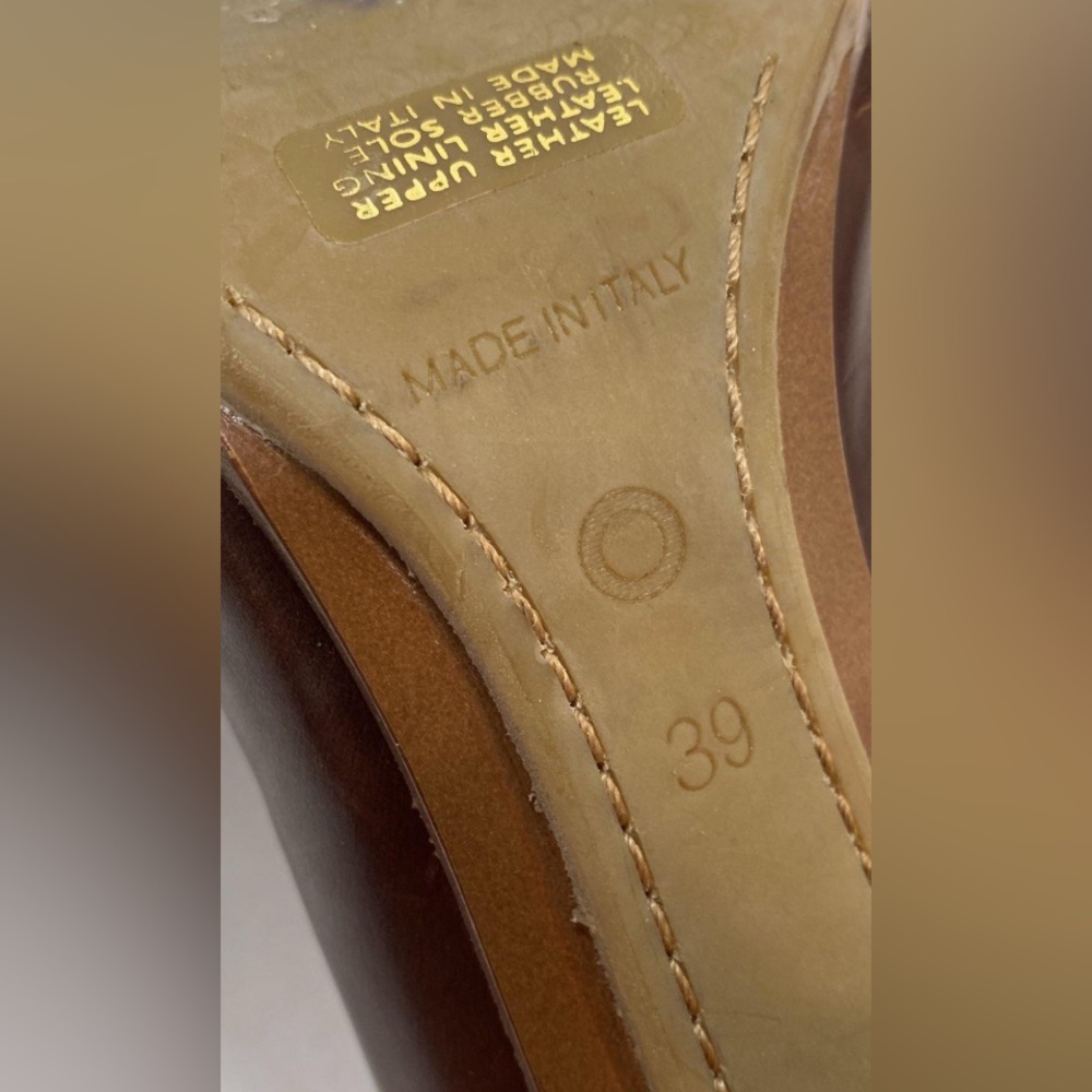 Brown Leather Wingtip Heel Oxford with Gold Accent - Picture 2 of 6